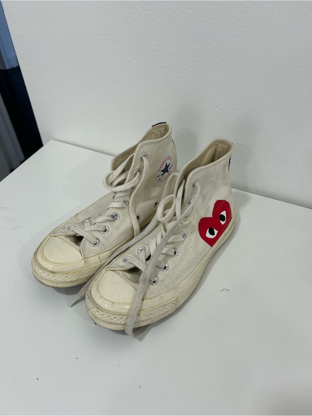 Converse Chuck Taylor High-Top Sneakers in Cream with Red Heart